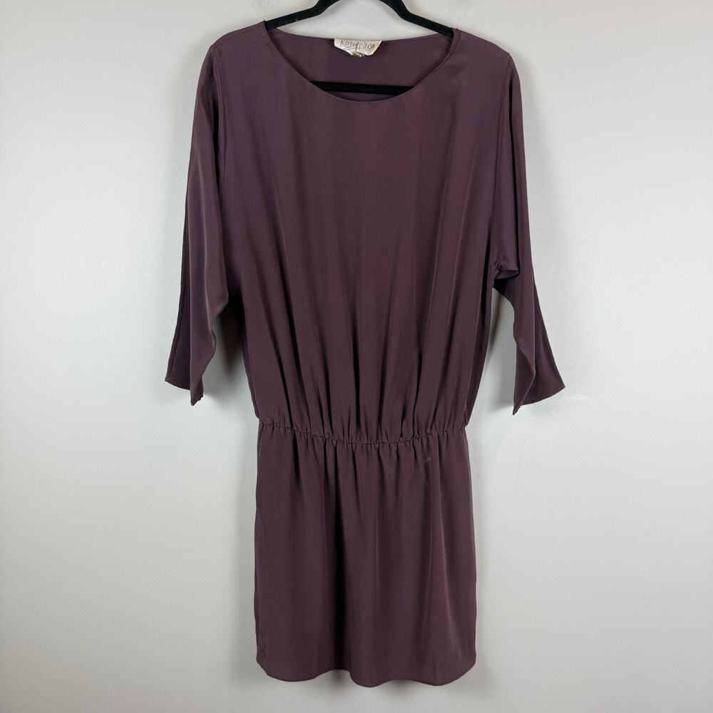 Rory Beca Sheath 100% Silk Dress Women Medium Burgundy Pleated 3/4 Sleeve Modest